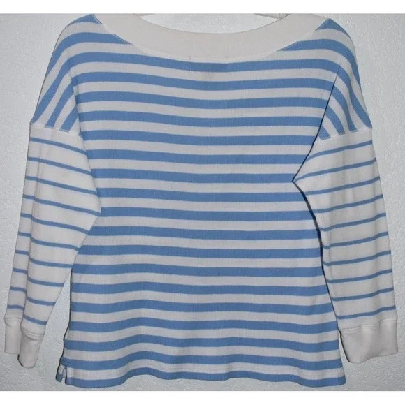 Lauren Ralph Lauren XL Nautical Stripe Top Drop Shoulder Lt Blue White Coastal - Picture 6 of 16
